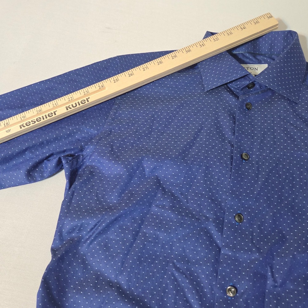Eton Dress Shirt Men M Blue Polka Dot Slim Fit Long Sleeve Button Up 15.75 40 - Picture 7 of 7